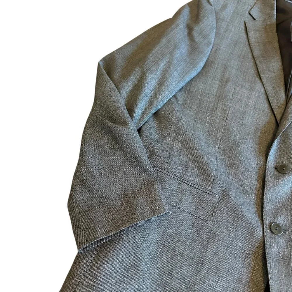 Calvin Klein Silk Wool Button-Down Blazer Jacket Sport Coat Grey Check Size 44L
